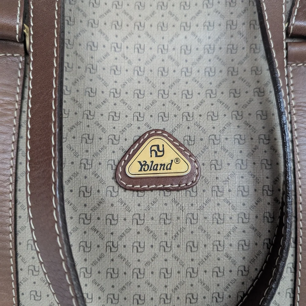 yoland monogram coated canvas leather tote bag‎  Brown Tan Designer Weekender